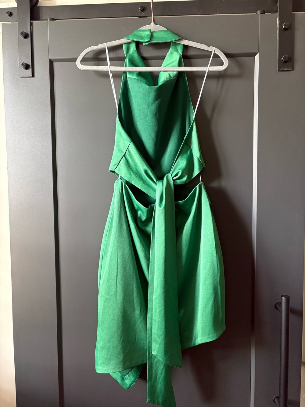 Elliatt Centuri Dress | Emerald Green | Halter, Asymmetrical, Backless - Picture 7 of 11